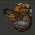 Vintage Orange Motorcycle With Brown Seat Small Logo On Body And Metal Side Bag