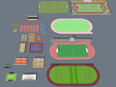 Sports Field Design Layouts Including Football Pitch Running Track And Basketball Court 3d model