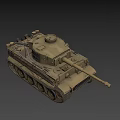 Classic Military Tank With Long Cannon Sand Color Paint And Tracks