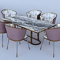 Elegant Modern Dining Table Set With Marble Tabletop Gold Frame And Six Purple Chairs 3d model