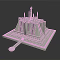 Modern Architectural Model With Geometric Structure Step-like Layers Tower Elements Key-shaped Accessory And Square Base
