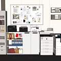 Modern Office Space Featuring Office Appliances Like Printers File Cabinets And Bulletin Board