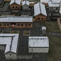 Aerial View Traditional Village Landscape With Snow Covered Roofs Brown White Houses Yards And Paths