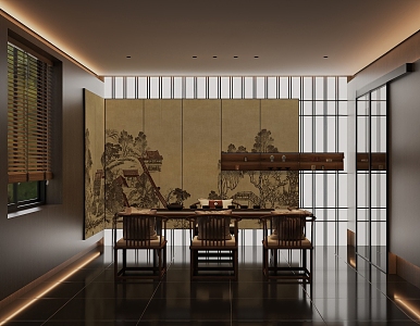 New Chinese Teahouse Room 3d model