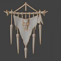 Decorative Hanging Ornament With Red Fabric Skull Design And Metal Spikes