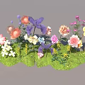 Vibrant Flower Cluster With Roses Irises And Colorful Blooms On Green Grass