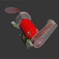 Red Metal Equipment With Grinding Surface And Circular Disc On Stable Base