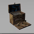 Vintage Wooden Toolbox With Open Lid Holding Metal Tools Hammers And Storage Compartments