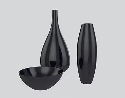 Elegant Black Vases With Fresh Floral Arrangement For Modern Home Decor 3d model