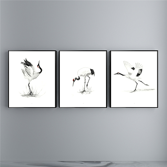 New Chinese Animal Painting Black and White Commercial Space Animal Crane Decoration Painting 3d model