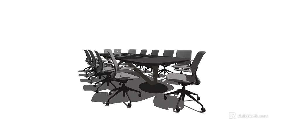 Modern Conference Table With Ergonomic Office Chairs On Wheels For Meeting Room 3d model 