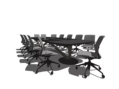 Modern Conference Table With Ergonomic Office Chairs On Wheels For Meeting Room 3d model