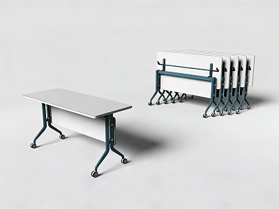 Foldable Mobile Conference Table With White Top And Blue Stackable Legs 3d model