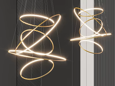 Elegant Modern Gold Curved Chandeliers With LED Lighting And Circular Design 3d model