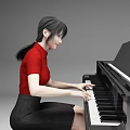 Woman In Red Top And Black Skirt Playing On Black Piano