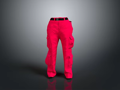 Red Cargo Pants With Multiple Pockets And Black Belt For Daily Casual Wear 3d model