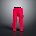 Red Cargo Pants With Multiple Pockets And Black Belt For Daily Casual Wear
