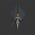 Warrior Woman With Blue Wings Golden Crown And Sword In Armor