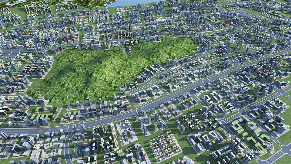 Urban Aerial Planning With Green Spaces Residential Areas And Road Networks 3d model 