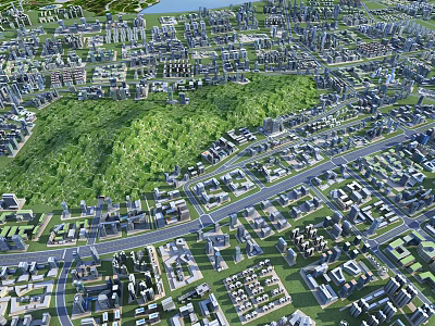 Urban Aerial Planning With Green Spaces Residential Areas And Road Networks 3d model