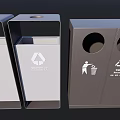 Public Facility Metal Recycling Bins With Waste Sorting Icons And Compartments