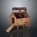 Wooden Roofed Cart With Wheels And Ramp For Small Shelter Structure