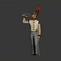 Man In Military Uniform With Red Feathered Helmet Holding A Telescope Standing
