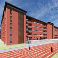 Red Brick School Buildings With Multiple Floors And Open Square Entrance Area