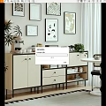 Beige Black Sideboard With Coffee Machine Beans Photo Frames Green Plant Shelves And Wall Art