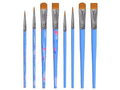 Multiple Paintbrushes With Blue Handles And Colorful Patterns For Art Painting Supplies 3d model