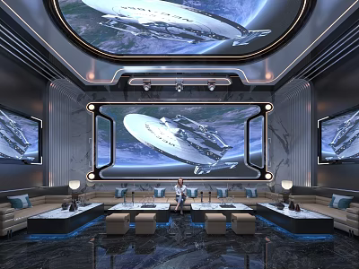 Stylish KTV Room Interior With Plush Sofa Large Projection Screen And Ambient Lighting 3d model