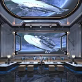 Stylish KTV Room Interior With Plush Sofa Large Projection Screen And Ambient Lighting
