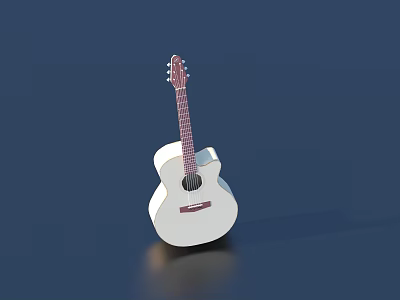 Stylish White Acoustic Guitar With Wooden Fretboard And Classic Body Design 3d model