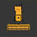 Yellow Agricultural Combine Harvester With Large Reaping Header And Black Cab