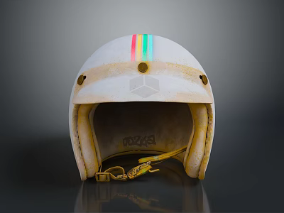 Vintage White Helmet With Colorful Stripes And Worn Details For Daily Use 3d model