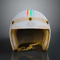 Vintage White Helmet With Colorful Stripes And Worn Details For Daily Use