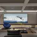 Modern Style Basement Living Room With Large Screen And Comfortable Seating 3d model