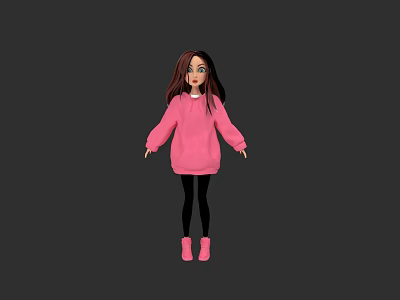 3D Model Wearing Pink Hoodie Black Leggings And Pink Shoes On Dark Background 3d model