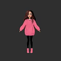 3D Model Wearing Pink Hoodie Black Leggings And Pink Shoes On Dark Background