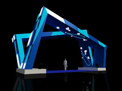 Modern Blue And White Geometric Event Entrance Archway With Lighting And Structural Design 3d model