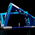 Modern Blue And White Geometric Event Entrance Archway With Lighting And Structural Design