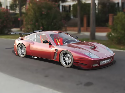 Red Sports Car With Sleek Exterior Design Rear Spoiler And Alloy Wheels On Urban Road 3d model