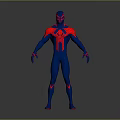 3D Rendered Spider Man Character In Blue Red Costume Standing On Gray Background