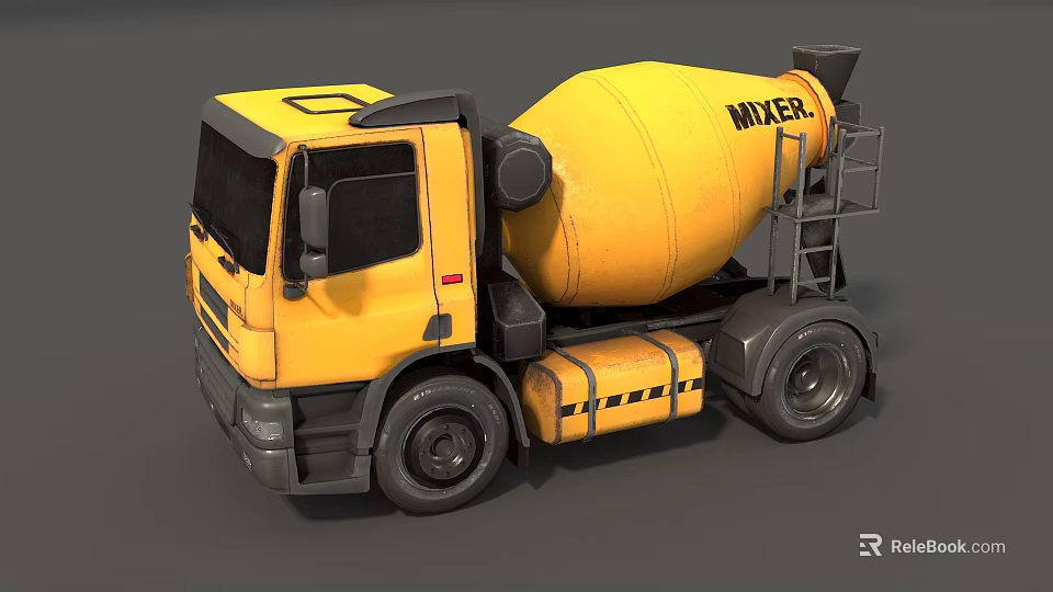 Yellow Concrete Mixer Truck Functional Design With Ladder Structure For Construction 3d model 