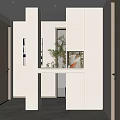 Modern Minimalist Entryway Interior Design With Storage Cabinets And Decorative Plant And Sliding Screen Partition