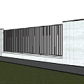 Modern Garden Feature Wall with White Panels Black Slatted Design and Green Plants Purple Flowers
