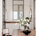 Warm Vintage Open Living And Dining Room With Elegant Interior Design And Large French Window