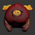 Red Plush Pig Doll With Yellow Horns And Golden Patterns Design