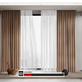 Elegant Modern Layered Brown And White Sheer Curtains With Decorative Vases On Window Sill