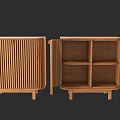 Wooden Console Side Cabinet With Vertical Slats Design And Open Storage Compartments